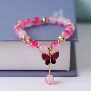 Cute Rhinestone Butterfly Charms Bracelet For Women Korean Fashion Crystal Beaded Bracelets Bridal Wedding Jewelry Travel Gift