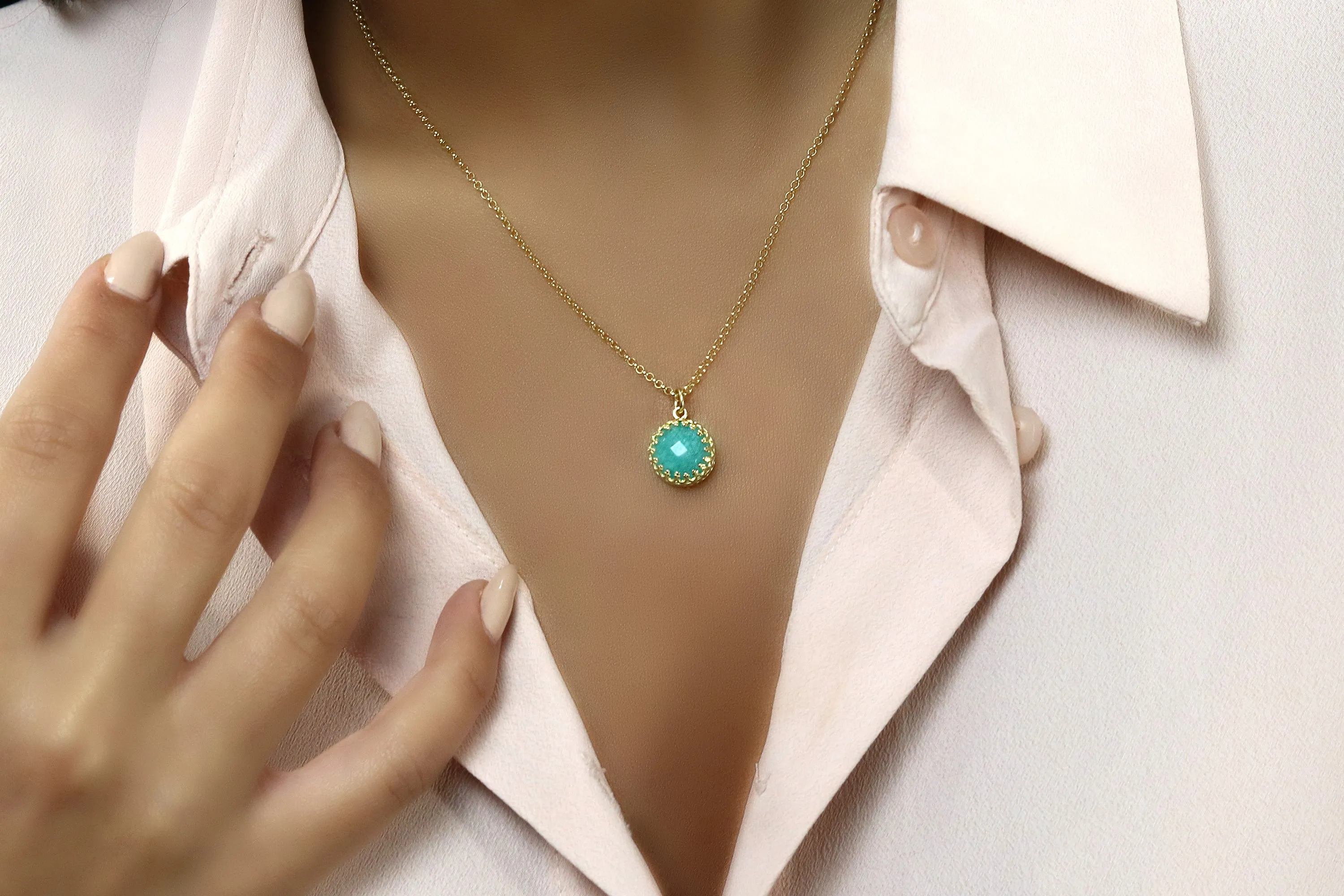 Dainty Silver Necklace with Amazonite Pendant