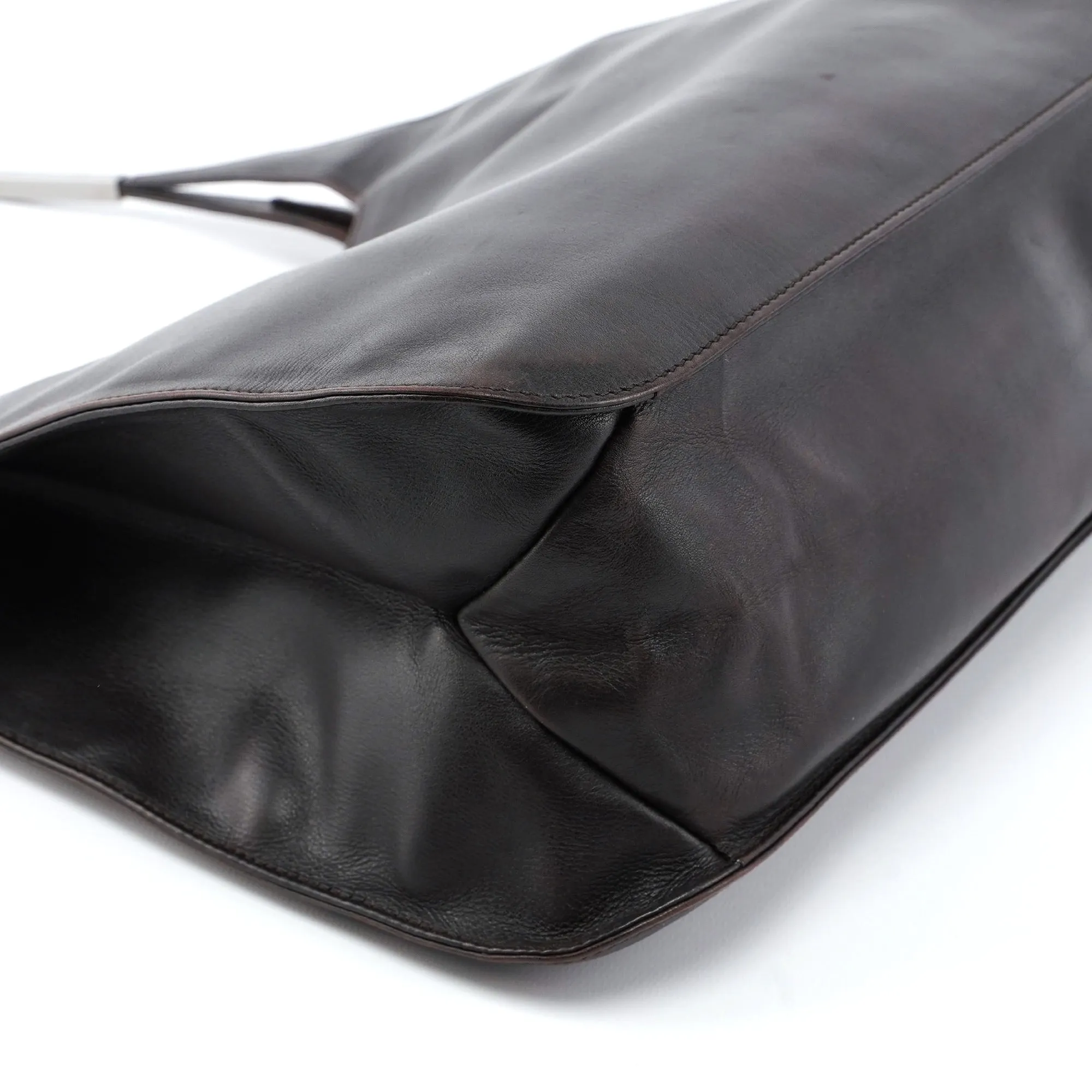Dark Brown Calfskin Hobo Shoulder Bag