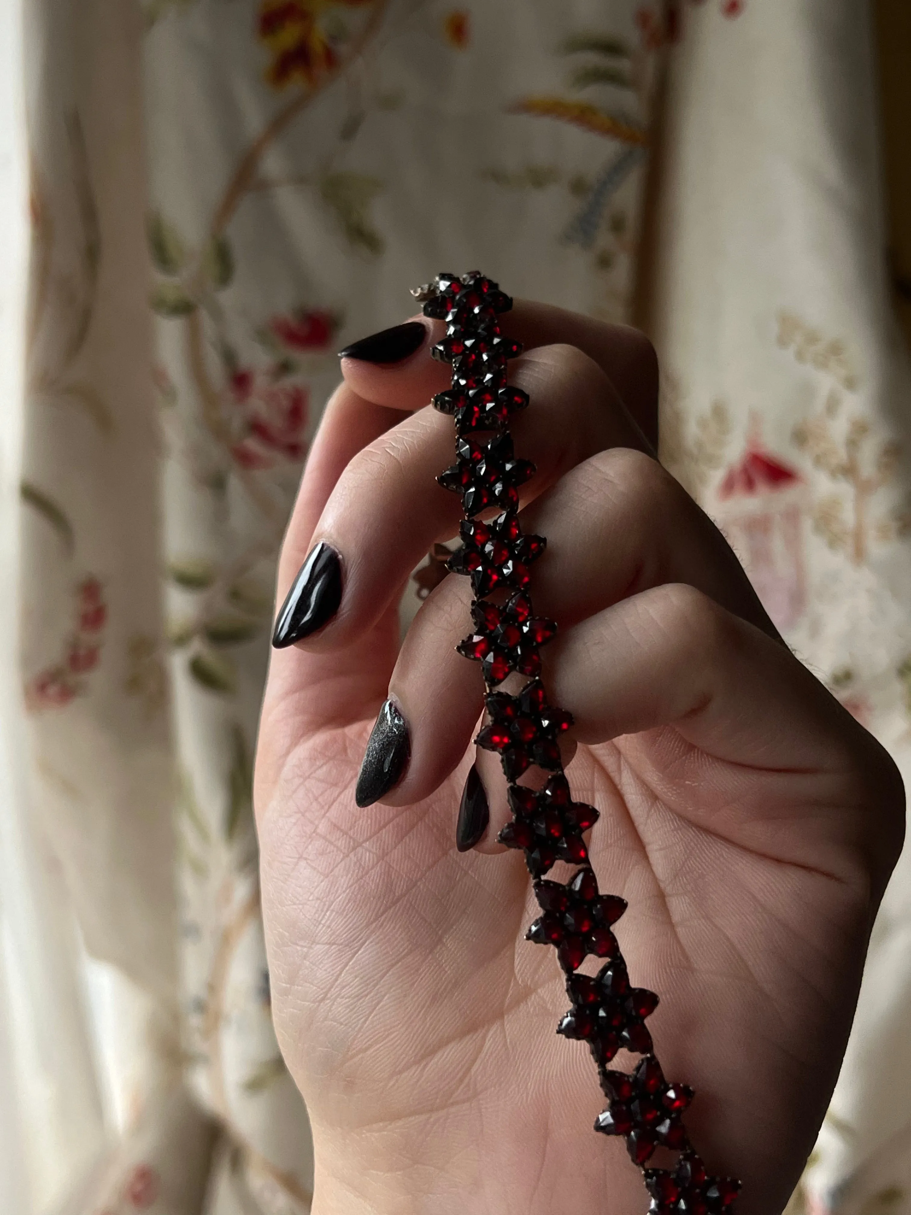 Delightful Bohemian Garnet Forget-Me-Not Bracelet