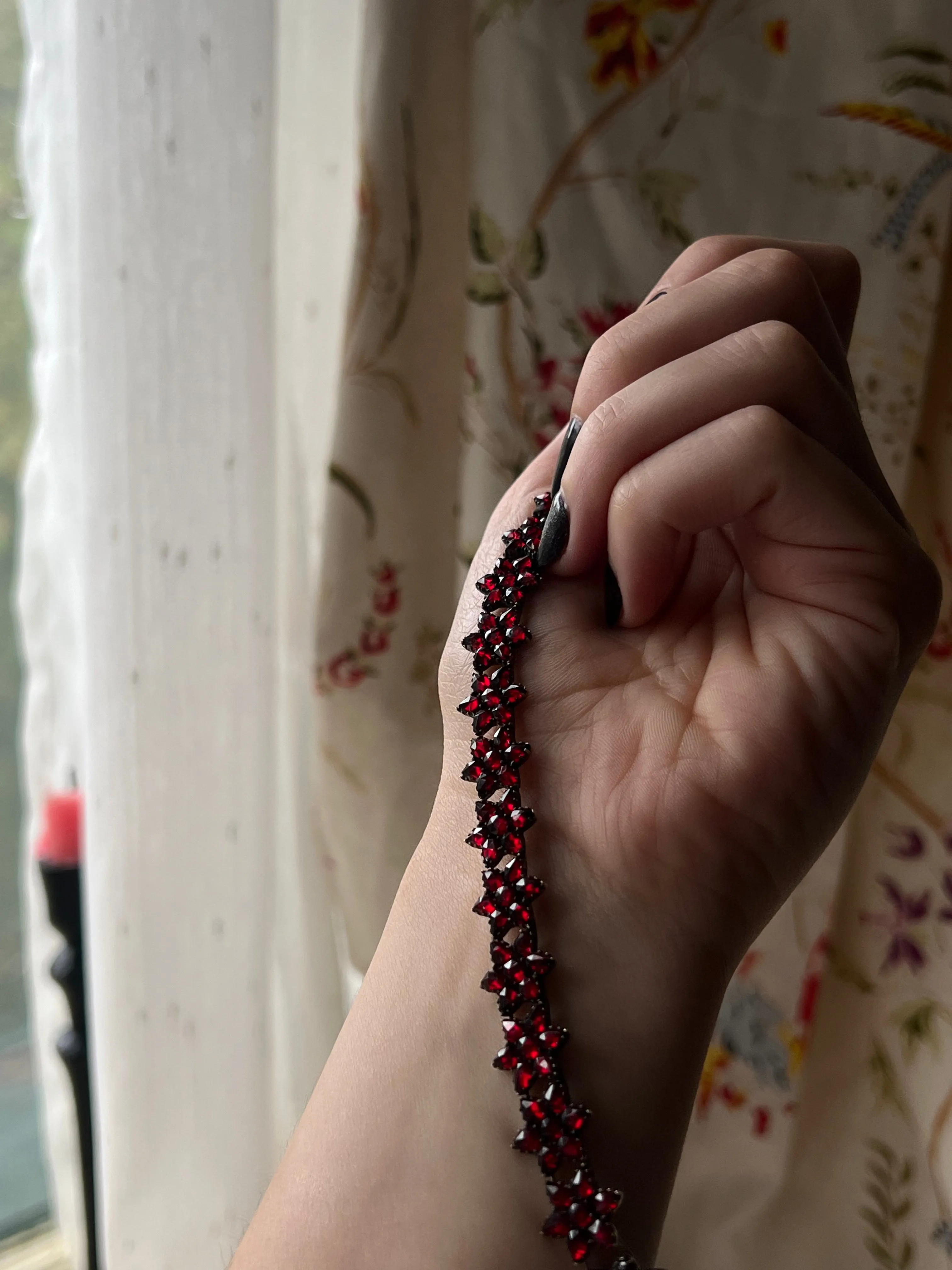 Delightful Bohemian Garnet Forget-Me-Not Bracelet