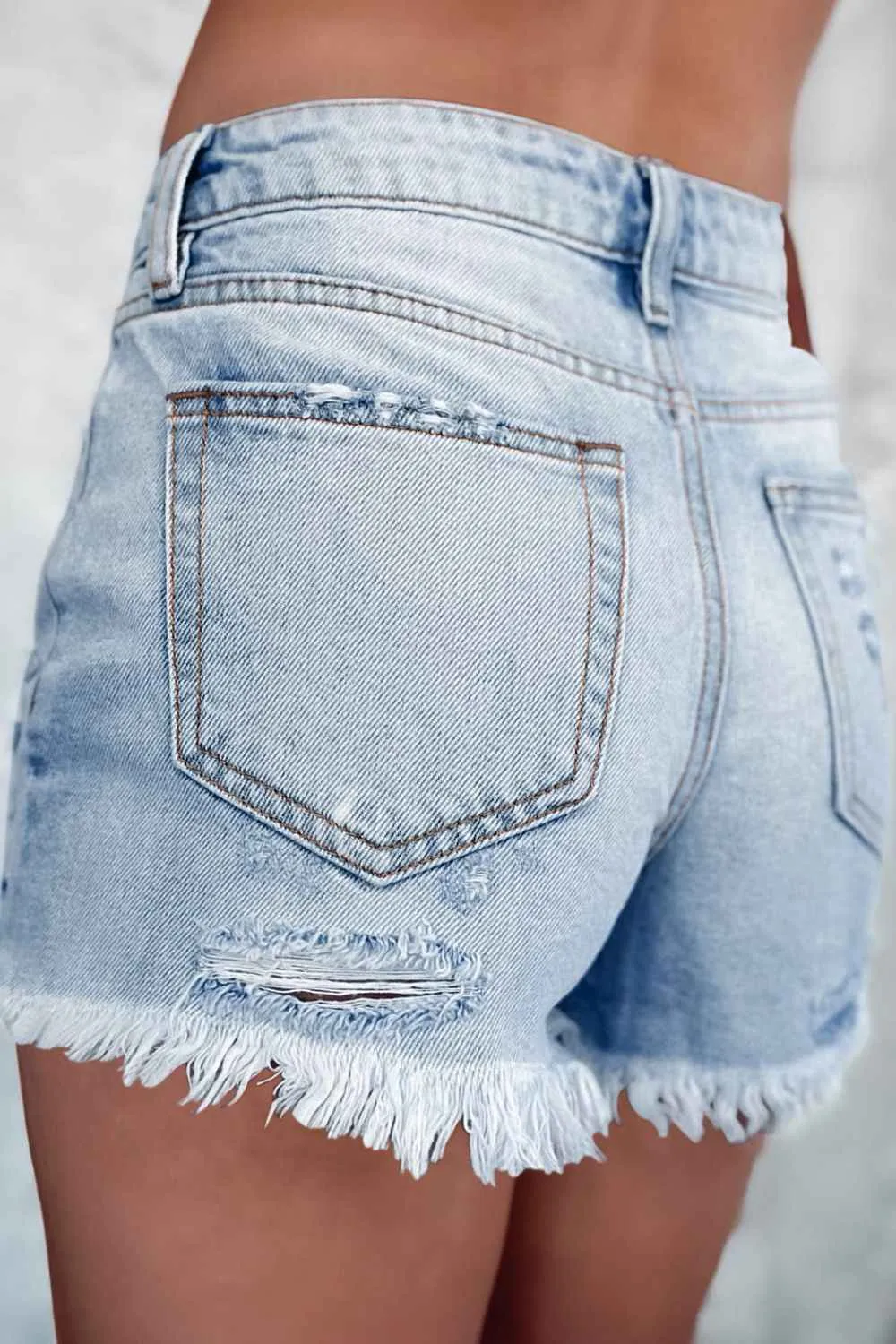 Distressed High Waist Denim Shorts with Raw Hem