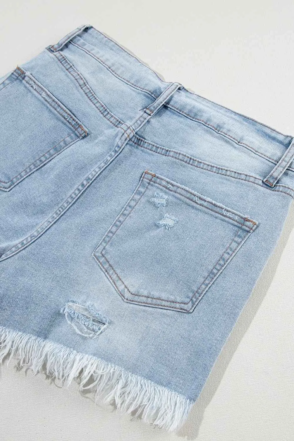 Distressed High Waist Denim Shorts with Raw Hem