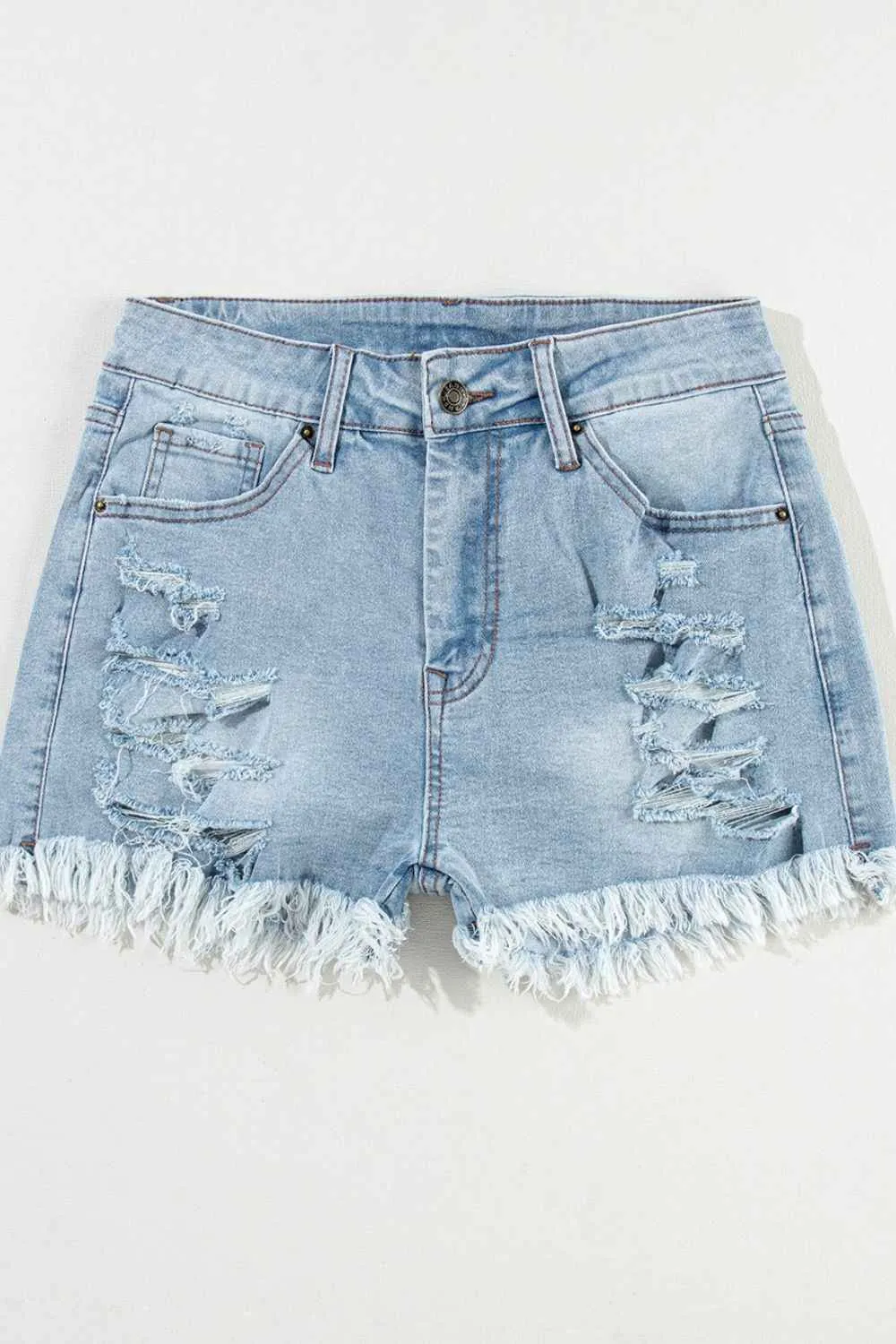 Distressed High Waist Denim Shorts with Raw Hem