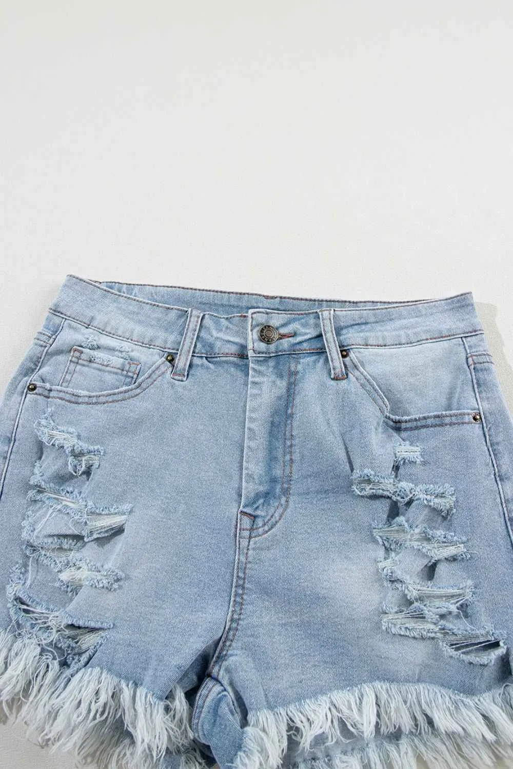 Distressed High Waist Denim Shorts with Raw Hem