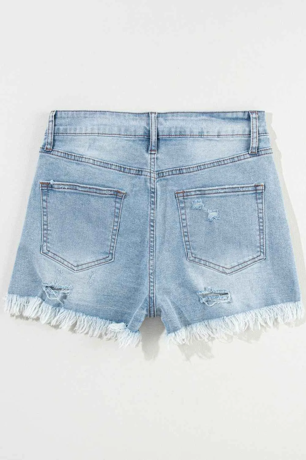 Distressed High Waist Denim Shorts with Raw Hem