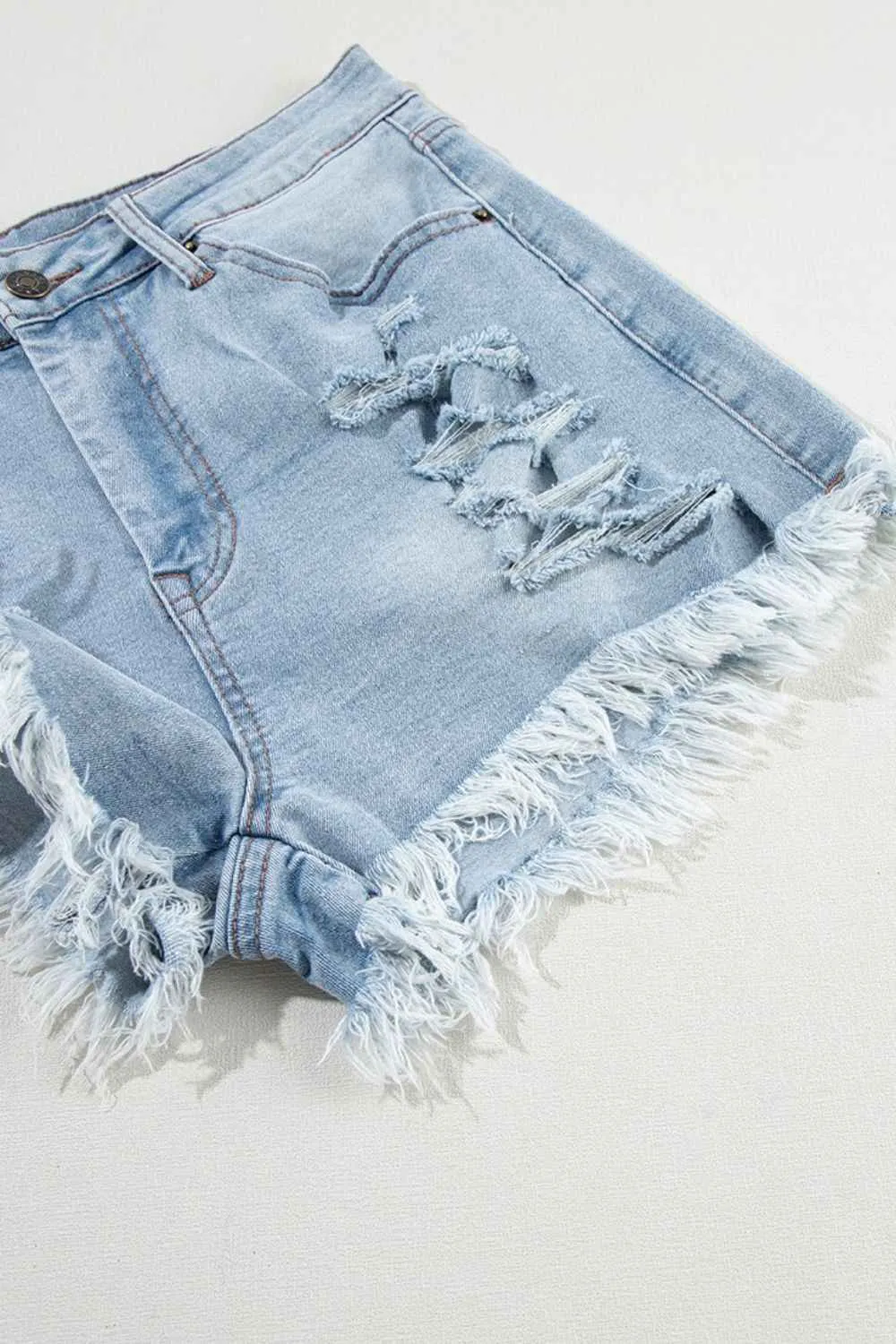 Distressed High Waist Denim Shorts with Raw Hem