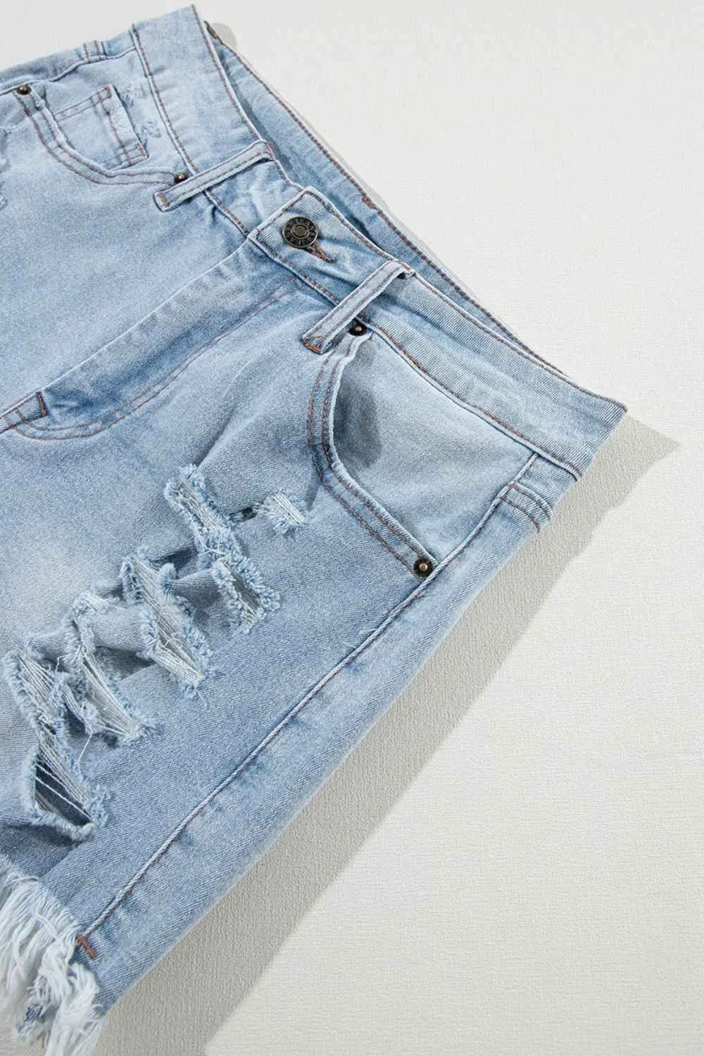 Distressed High Waist Denim Shorts with Raw Hem