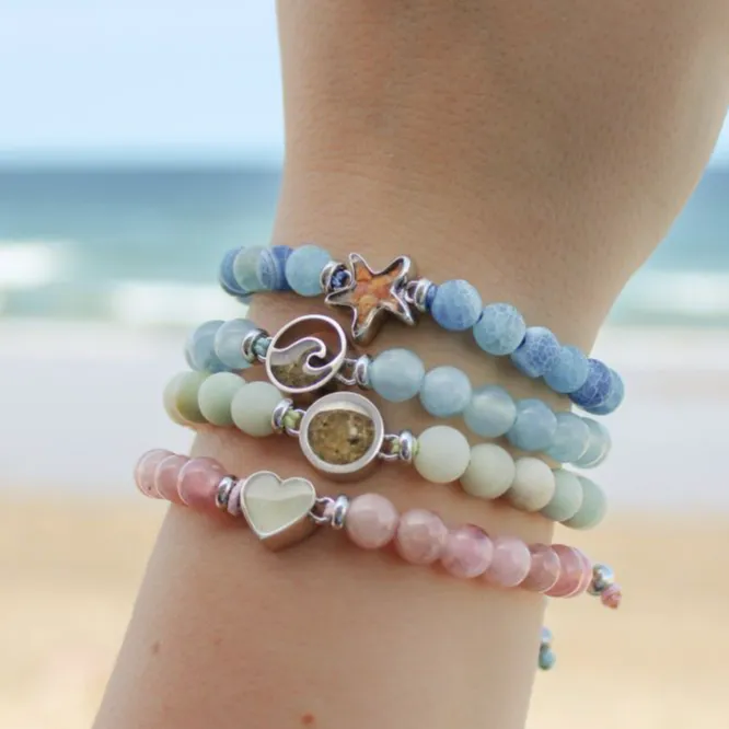 Dune Jewelry Beaded Bracelet Adjustable - Heart - Rose Quartz