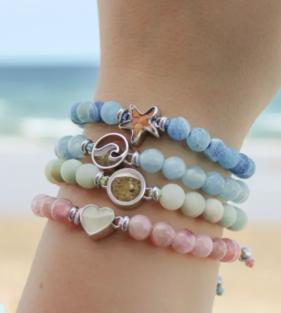 Dune Jewelry Beaded Bracelet Adjustable - Starfish - Weathered Agate