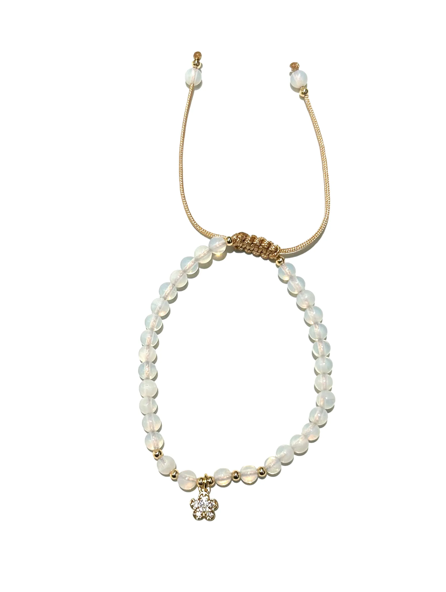 E-HC DESIGNS- Shiny Flower Pendant Stone Adjustable Bracelet (different stones available)