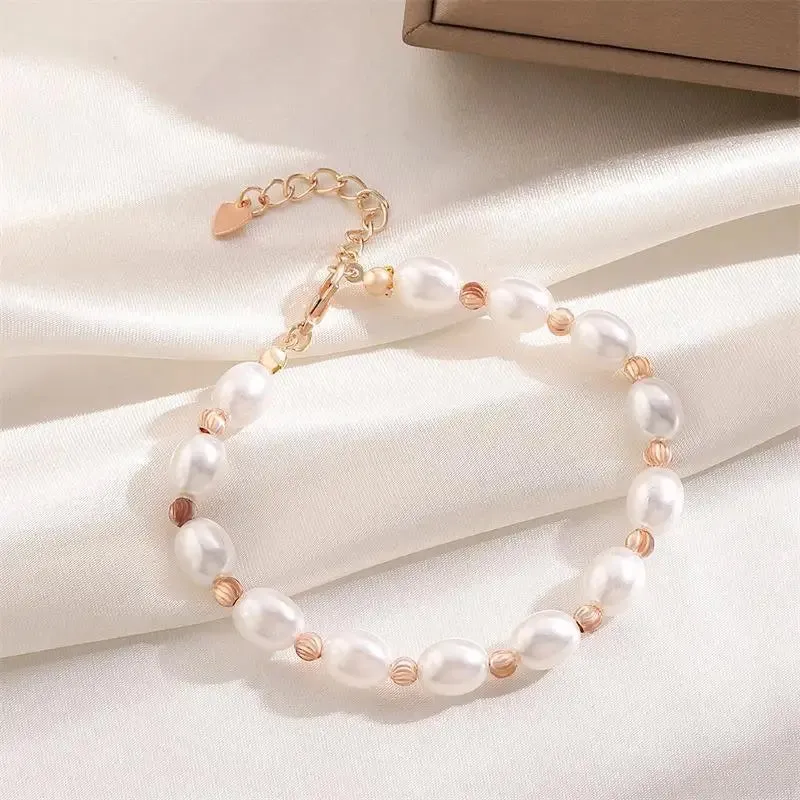 Elastic White Pearl Beads Bracelet for Women