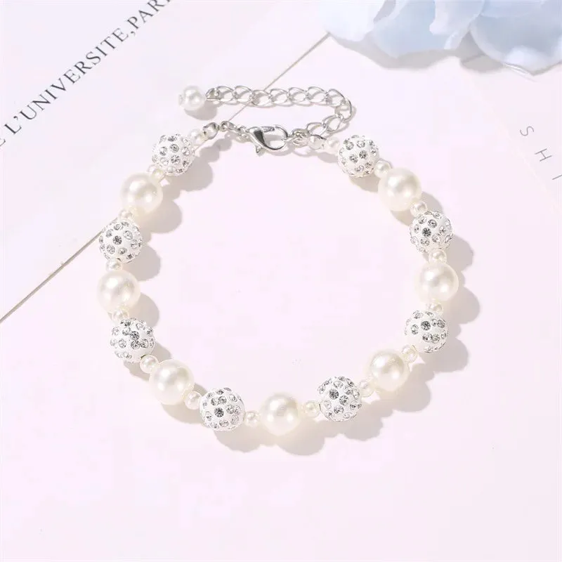 Elastic White Pearl Beads Bracelet for Women