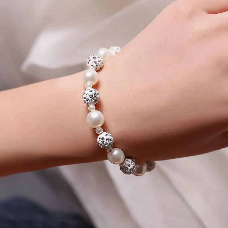 Elastic White Pearl Beads Bracelet for Women