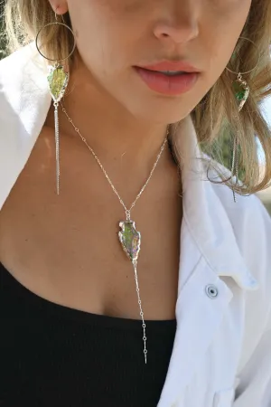 Electric Woman Green Arrowhead Silver Lariat Necklace