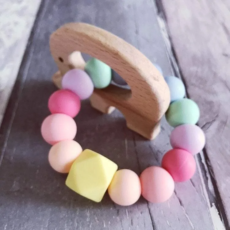 Elephant Mini Teething Ring - Pastel Rainbow