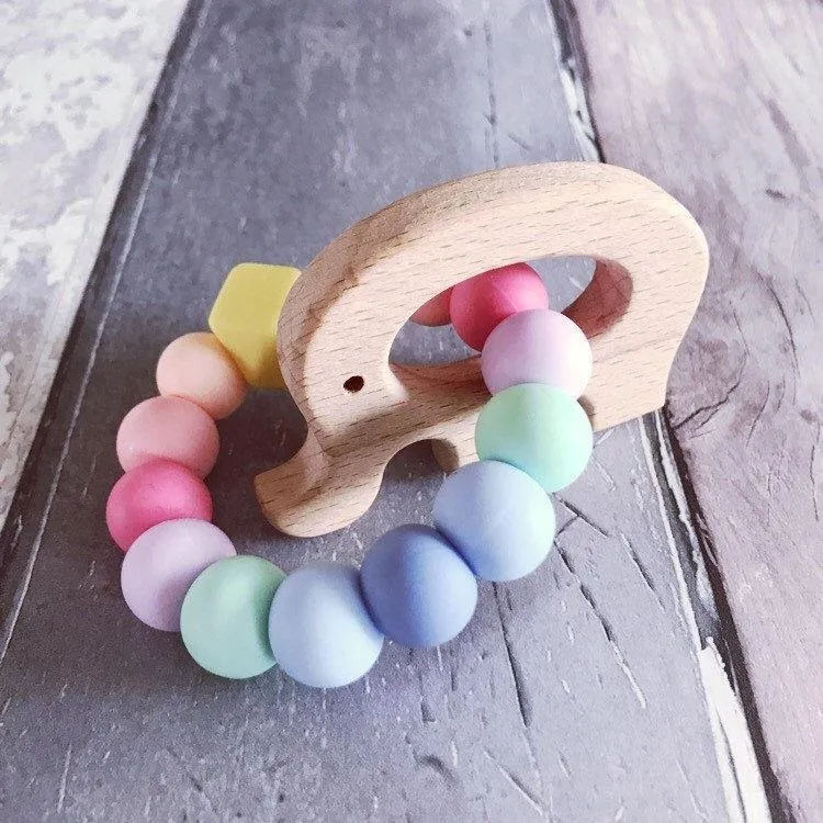 Elephant Mini Teething Ring - Pastel Rainbow