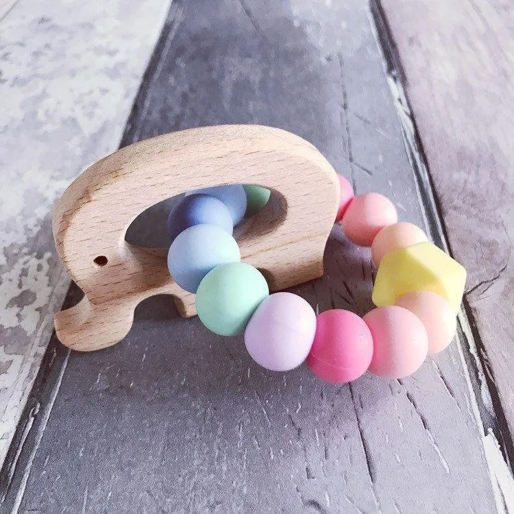 Elephant Mini Teething Ring - Pastel Rainbow