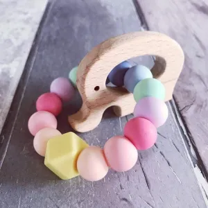 Elephant Mini Teething Ring - Pastel Rainbow