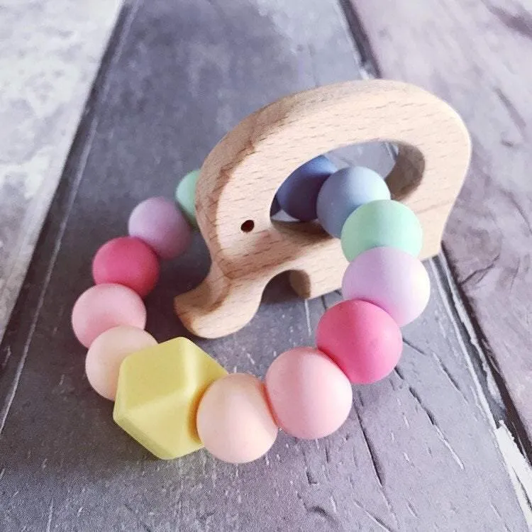 Elephant Mini Teething Ring - Pastel Rainbow