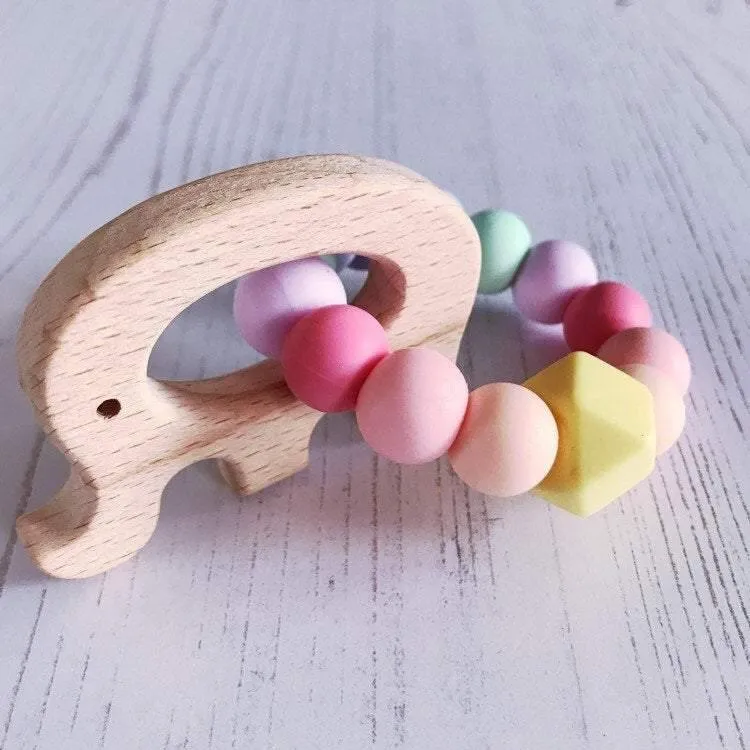 Elephant Mini Teething Ring - Pastel Rainbow