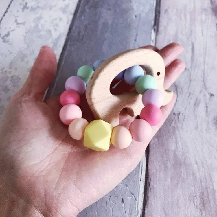 Elephant Mini Teething Ring - Pastel Rainbow