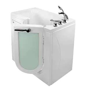 Ella's Bubbles OA2645-H-R Mobile Soaking Acrylic Walk-In Bathtub with Heated Seat, Right Outward Swing Door, Thermostatic Faucet, 2" Dual Drain White
