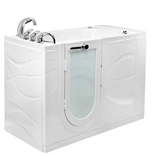 Ella's Bubbles OAZ3052D-HB-L Zen Air and Hydro Massage Acrylic Walk-In Bathtub, Left Outward Swing Door, Dual 2" Drains, White