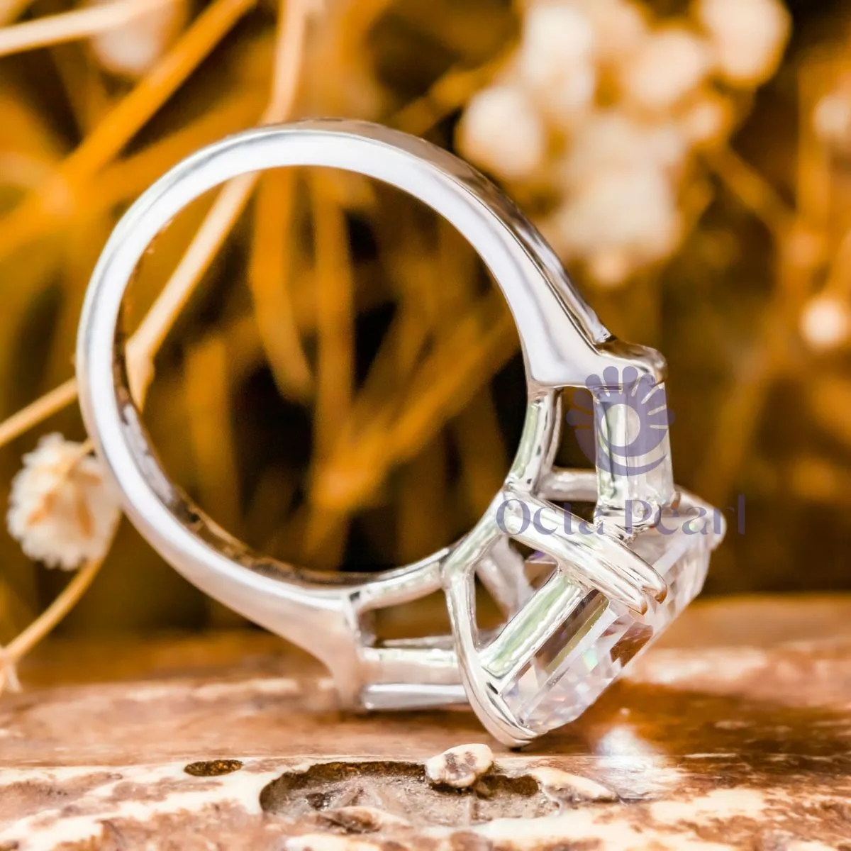 Emerald CZ Three Stone Engagement Ring For Women
