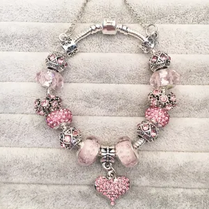 Enchanting Elegance: Radiant Crystal Bracelet in Pink Love with Copper Silver Plating