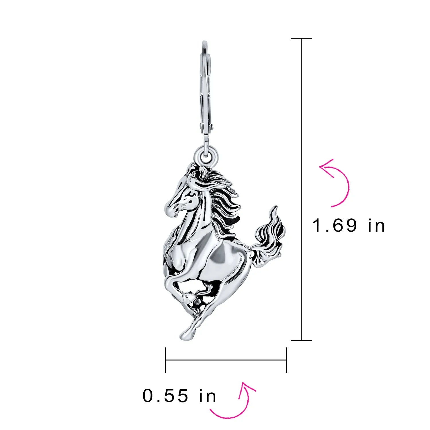 Equestrian Cowgirl Dangle Earrings with Galloping Horse Sterling Silver Jewelry