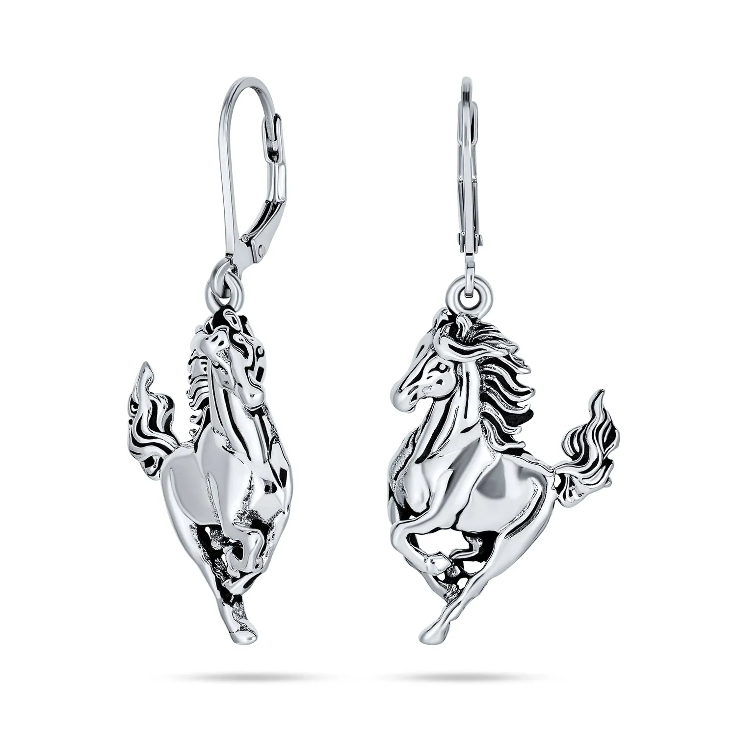 Equestrian Cowgirl Dangle Earrings with Galloping Horse Sterling Silver Jewelry