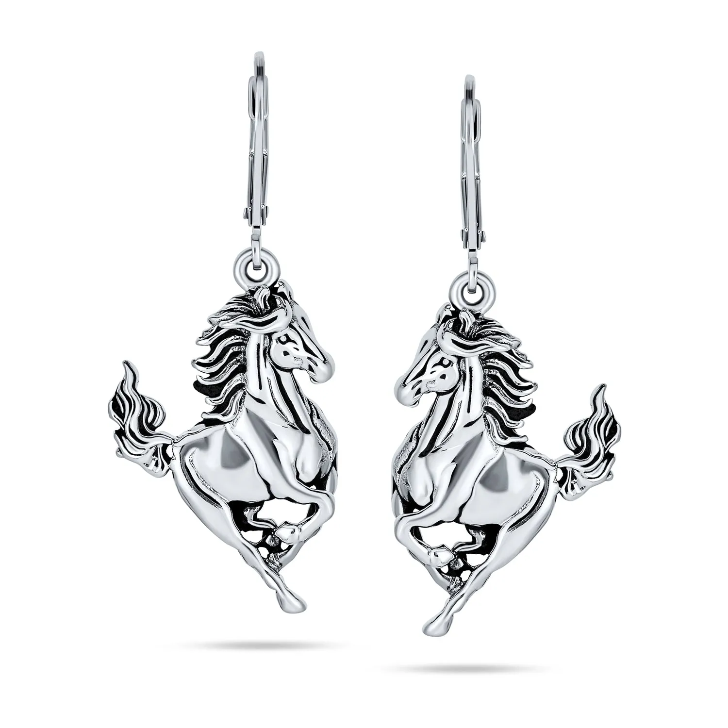 Equestrian Cowgirl Dangle Earrings with Galloping Horse Sterling Silver Jewelry