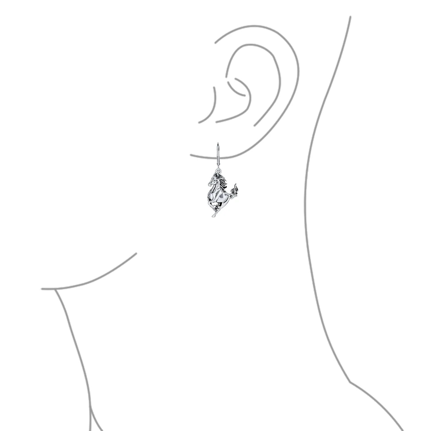 Equestrian Cowgirl Dangle Earrings with Galloping Horse Sterling Silver Jewelry