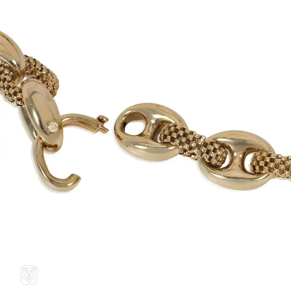 Estate gold mesh and anchor link necklace