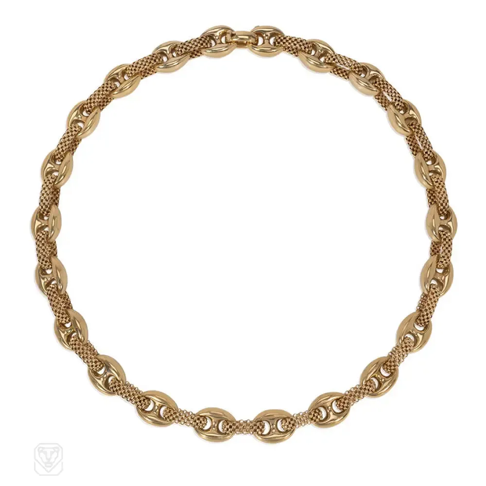 Estate gold mesh and anchor link necklace