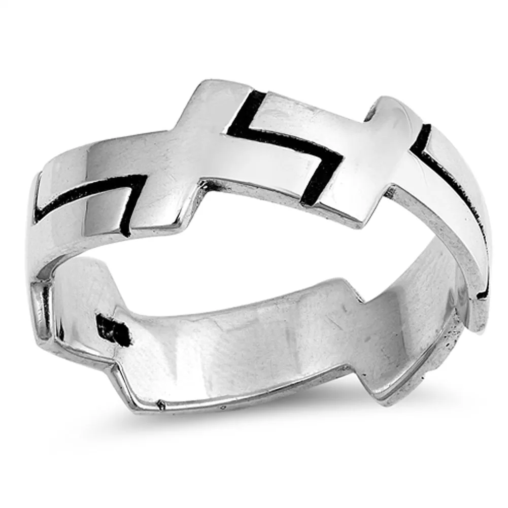 Eternity Sideways Cross Promise Ring New .925 Sterling Silver Band Sizes 5-12