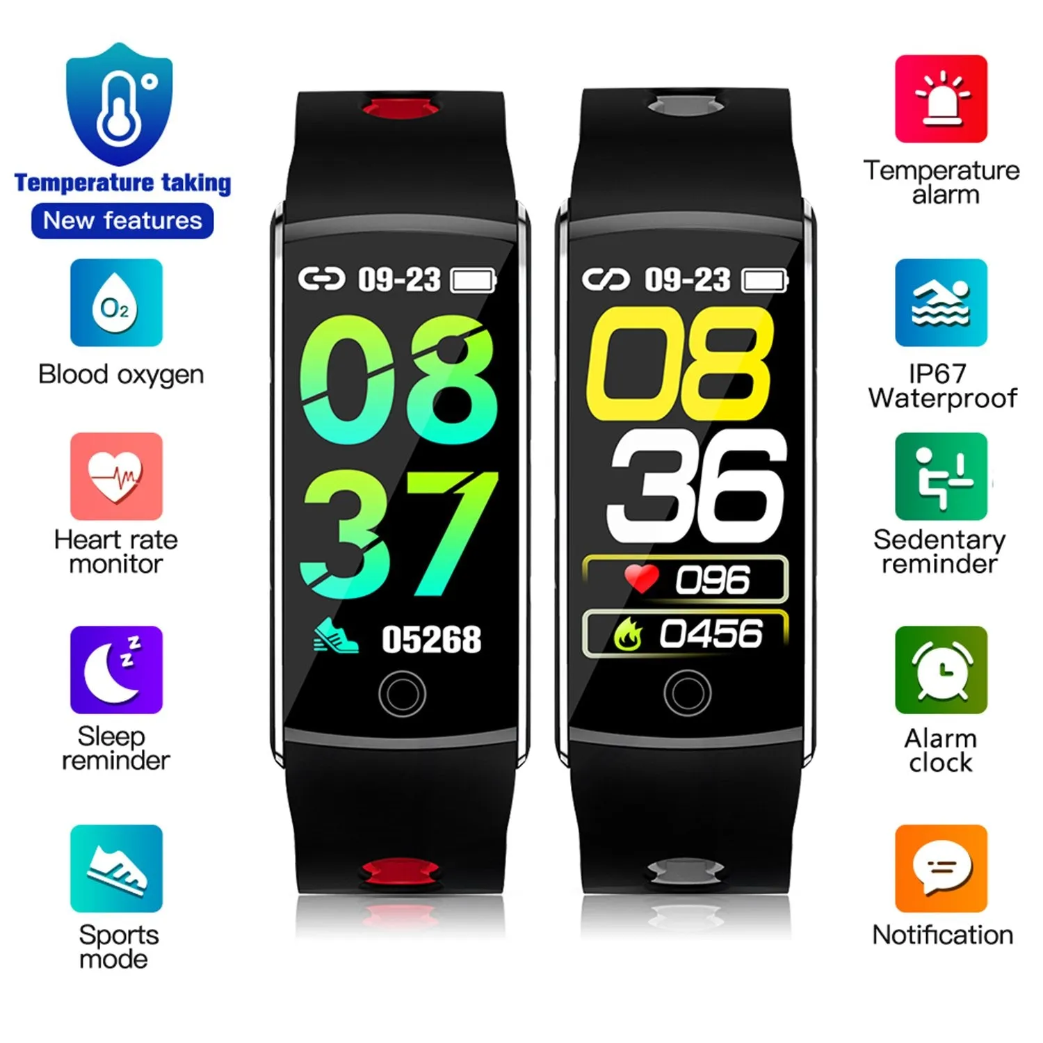 F10Ta Temperature Smart Band Men Women Smart Bracelet Fitness Tracker IP67 Waterpfoof Smartwatch For Android IOS Smartband Bluetooth Wristband Smart Wrist Band