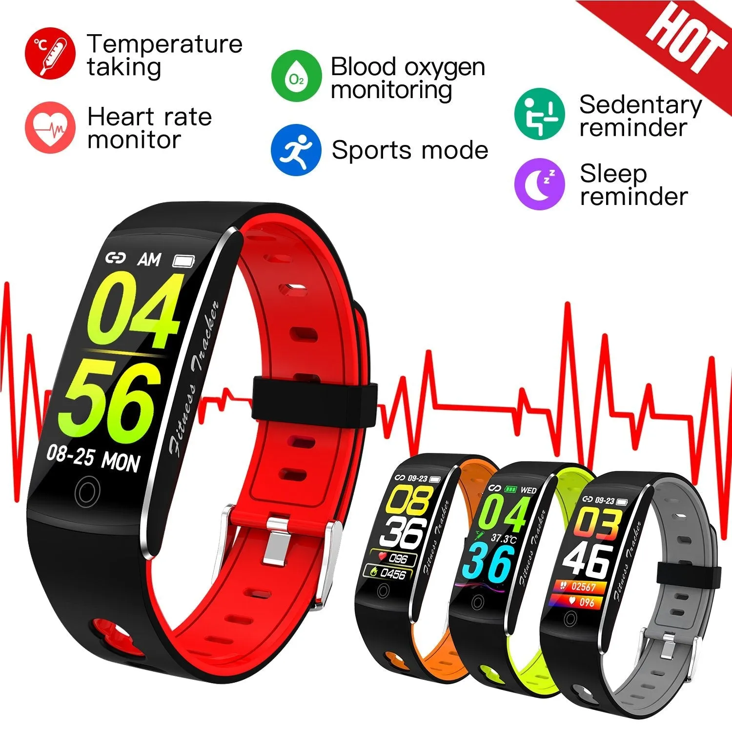 F10Ta Temperature Smart Band Men Women Smart Bracelet Fitness Tracker IP67 Waterpfoof Smartwatch For Android IOS Smartband Bluetooth Wristband Smart Wrist Band