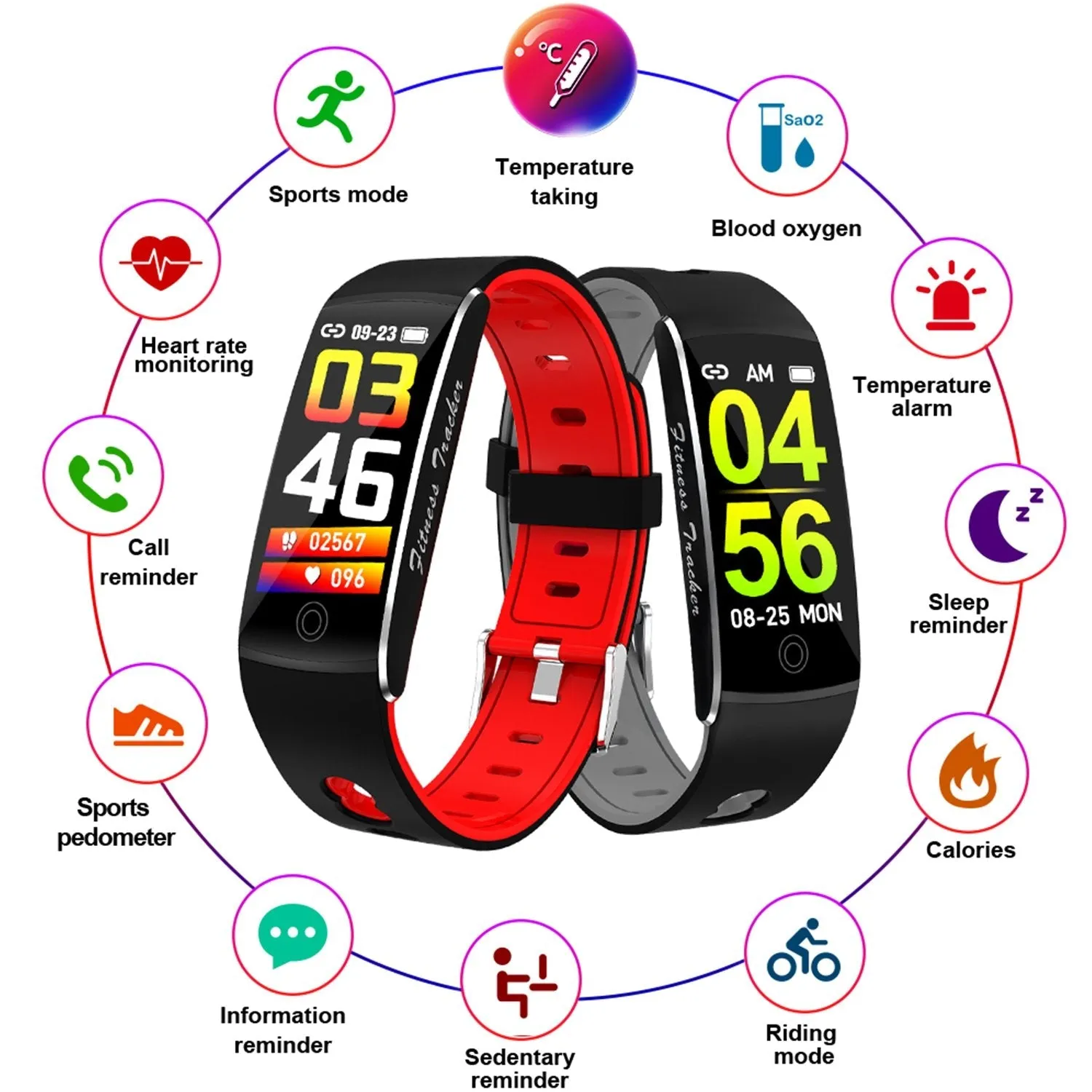 F10Ta Temperature Smart Band Men Women Smart Bracelet Fitness Tracker IP67 Waterpfoof Smartwatch For Android IOS Smartband Bluetooth Wristband Smart Wrist Band