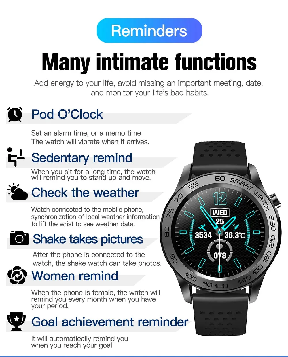 F22U Heart Rate Blood Pressure Blood Oxygen Temperature Sleep Monitoring  GPS Tracker Smart Watch Men Women IP68 Waterproof Fitness Tracker Full Touch Smart Watch