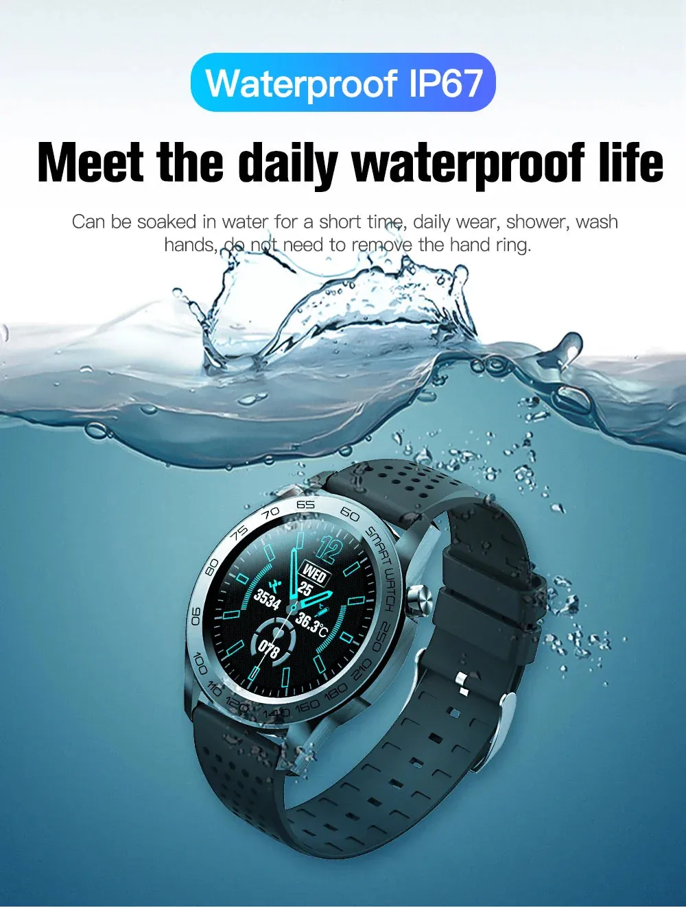 F22U Heart Rate Blood Pressure Blood Oxygen Temperature Sleep Monitoring  GPS Tracker Smart Watch Men Women IP68 Waterproof Fitness Tracker Full Touch Smart Watch