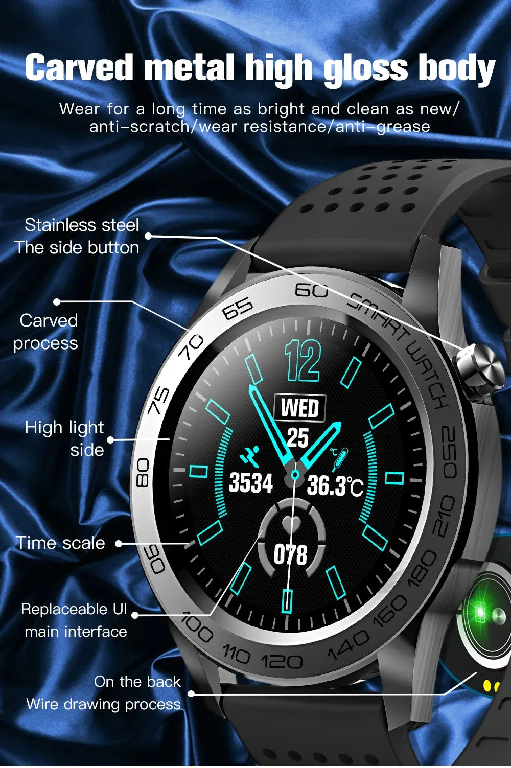 F22U Heart Rate Blood Pressure Blood Oxygen Temperature Sleep Monitoring  GPS Tracker Smart Watch Men Women IP68 Waterproof Fitness Tracker Full Touch Smart Watch