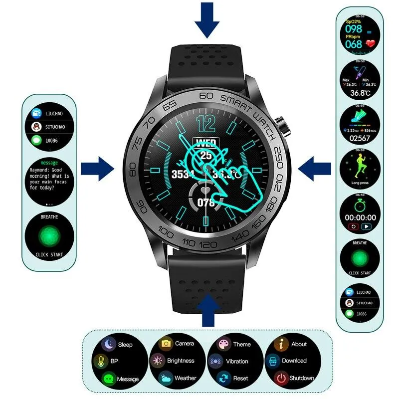 F22U Heart Rate Blood Pressure Blood Oxygen Temperature Sleep Monitoring  GPS Tracker Smart Watch Men Women IP68 Waterproof Fitness Tracker Full Touch Smart Watch