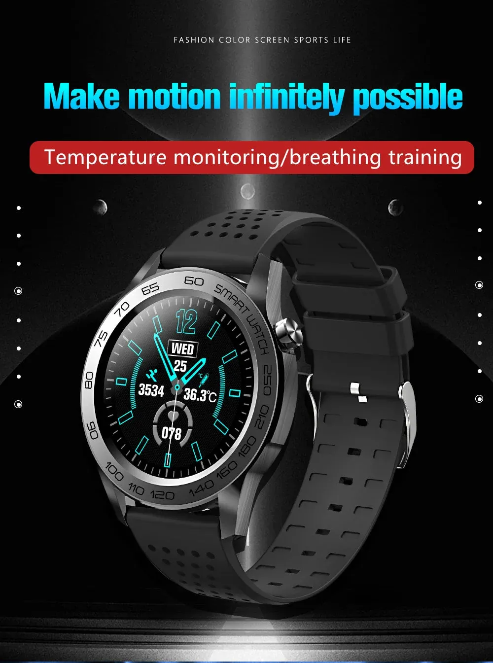 F22U Heart Rate Blood Pressure Blood Oxygen Temperature Sleep Monitoring  GPS Tracker Smart Watch Men Women IP68 Waterproof Fitness Tracker Full Touch Smart Watch