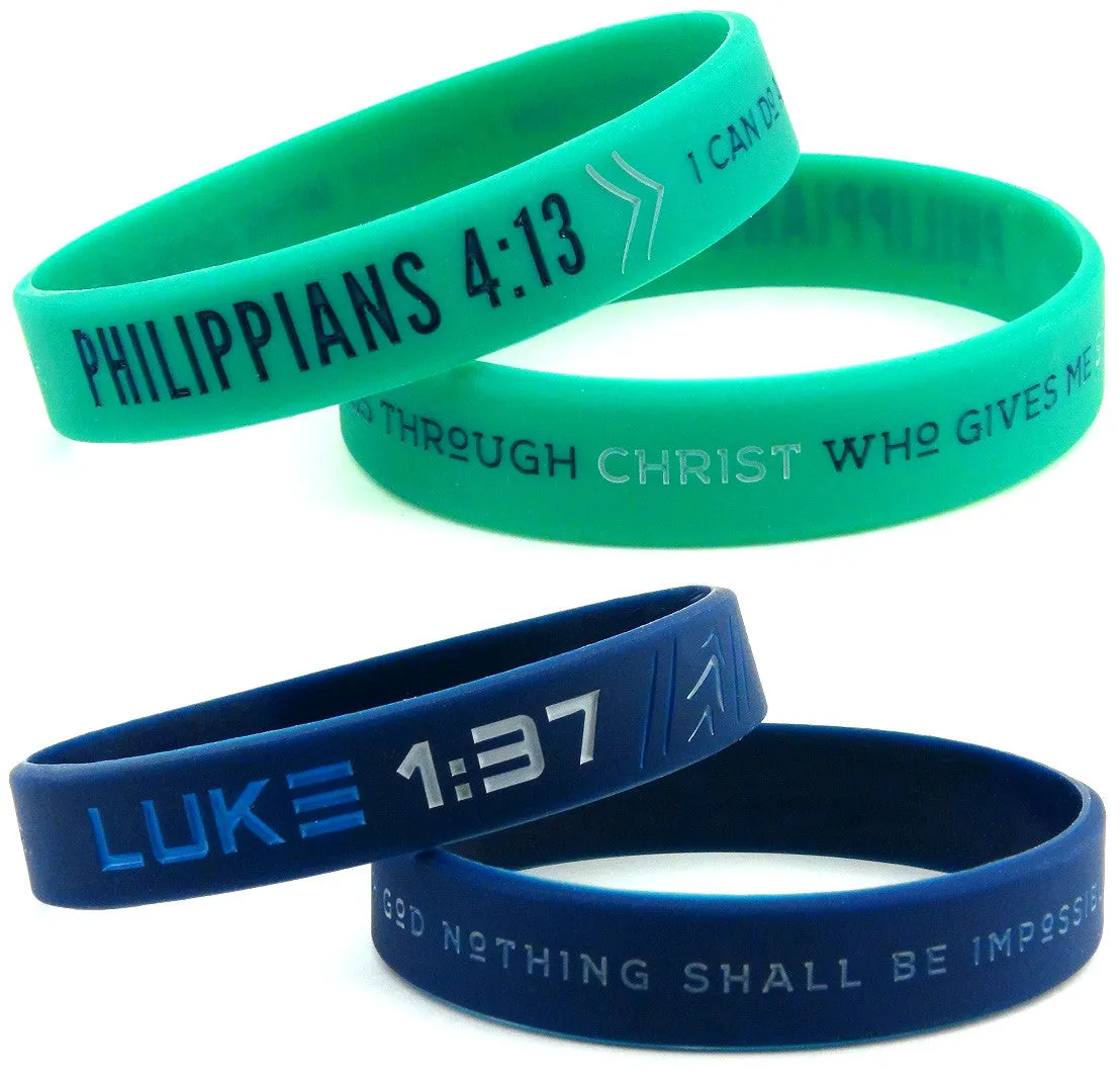 FAITH FITNESS WRISTBANDS, FOR HER (6-pack) - Philippians 4:13, Luke 1:37, & Proverbs 3:5 Silicone Bracelets - Christian Sports Apparel Gifts for Ladies Women
