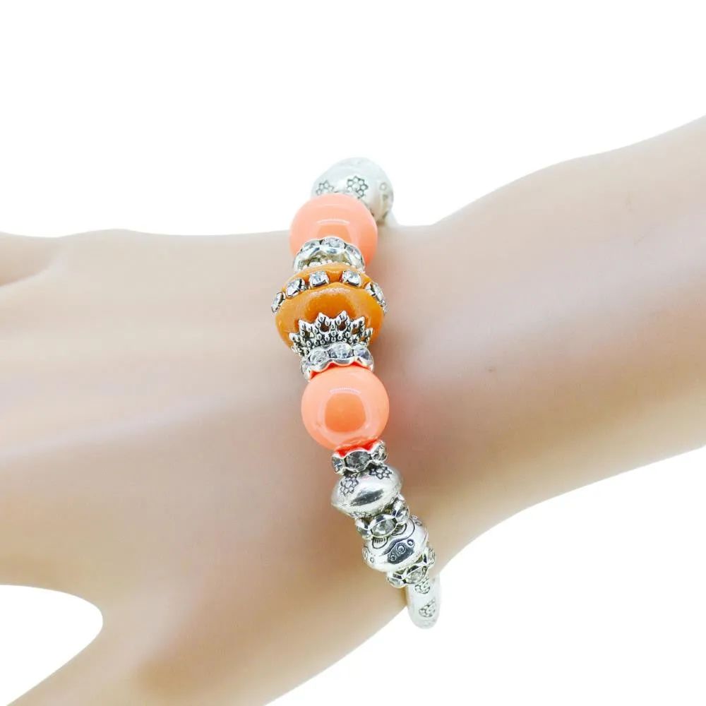 Fashion serling silver jewelry love heart charm bangles & bracelets glass beads strand bracelets for women fine jewelry
