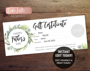 FATHERS DAY Gift Certificate Printable Editable Template, Business Logo Golf Lesson Sport Coupon, Instant DIY Corjl, Last Minute Gift Dad