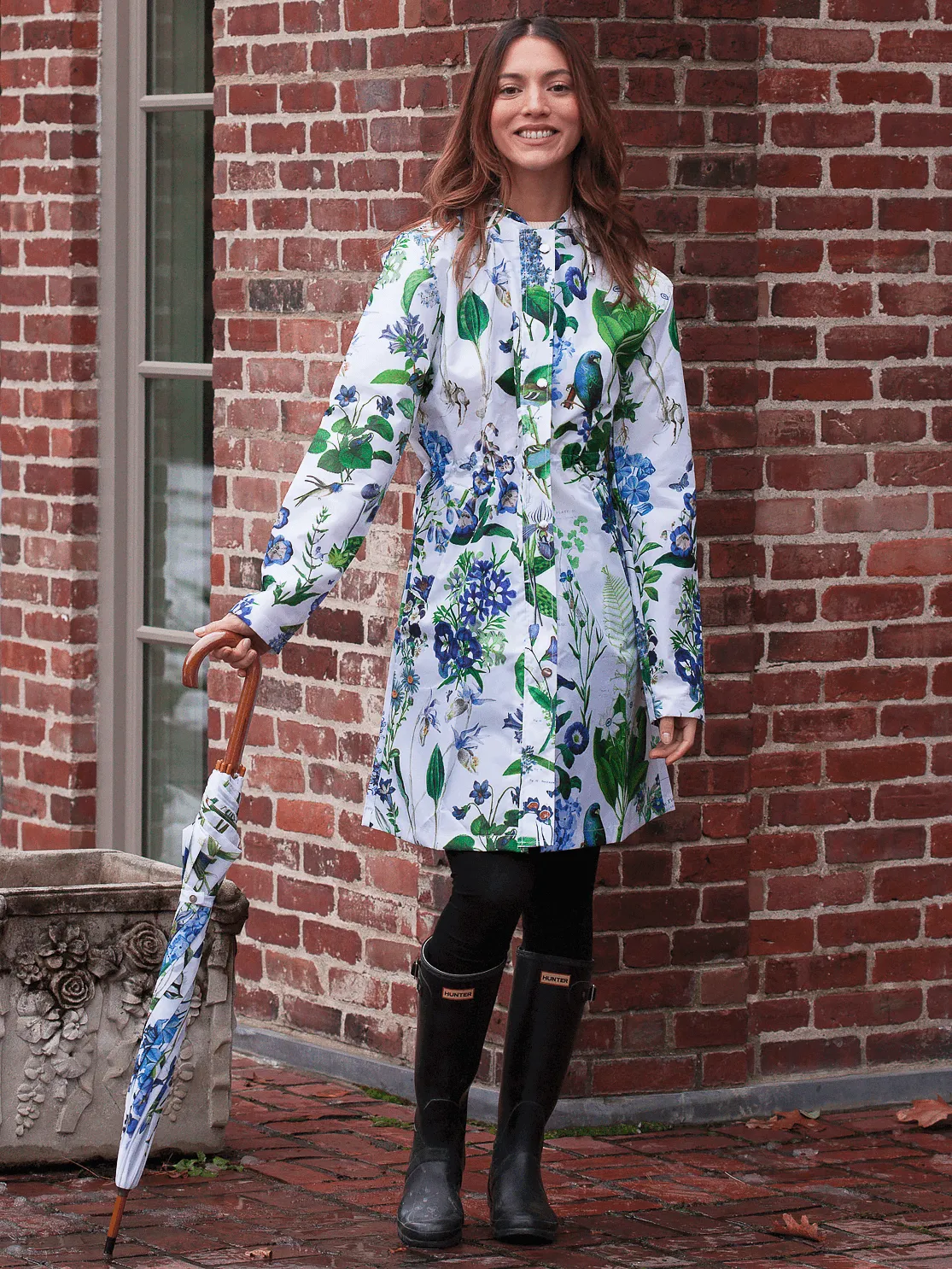 Floral Raincoat in Moody Blues