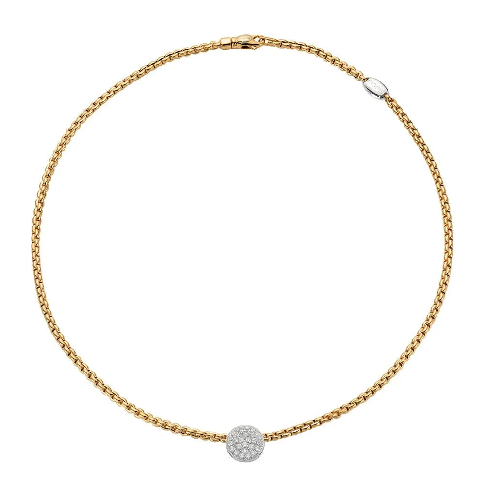 Fope 18K Yellow Gold Eka Pave Diamond Disc Necklace